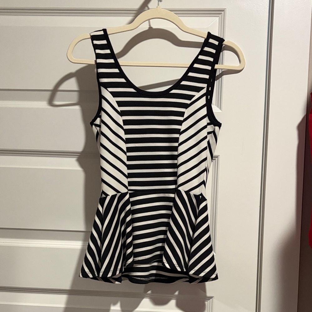 Forever 21 Black and White Striped Peplum Tank Top - Picture 2 of 3